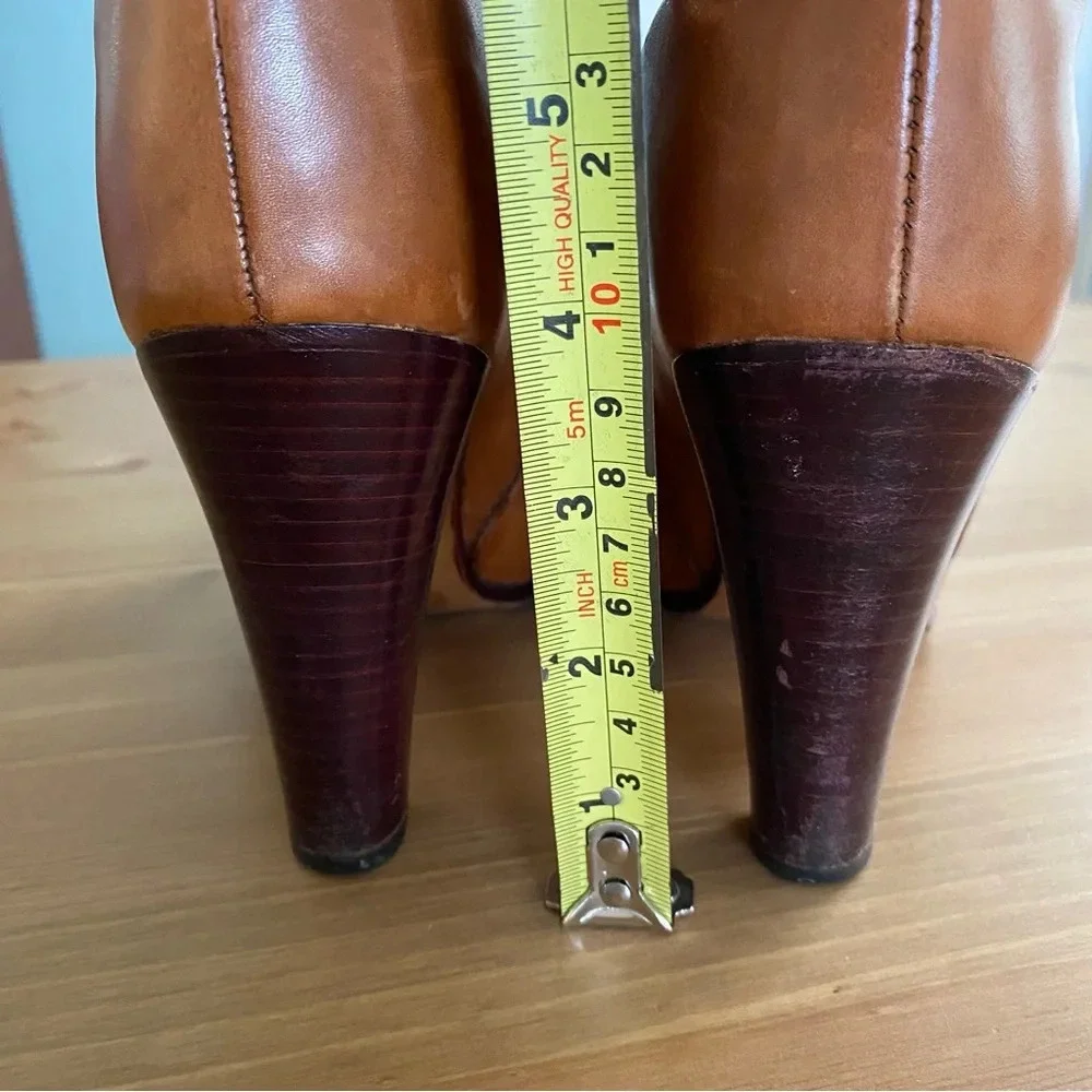 Hana Mackler Cognac 100% Genuine Leather Ankle Boots 8 AA Narrow VTG 80s 4” Heel - Picture 7 of 13